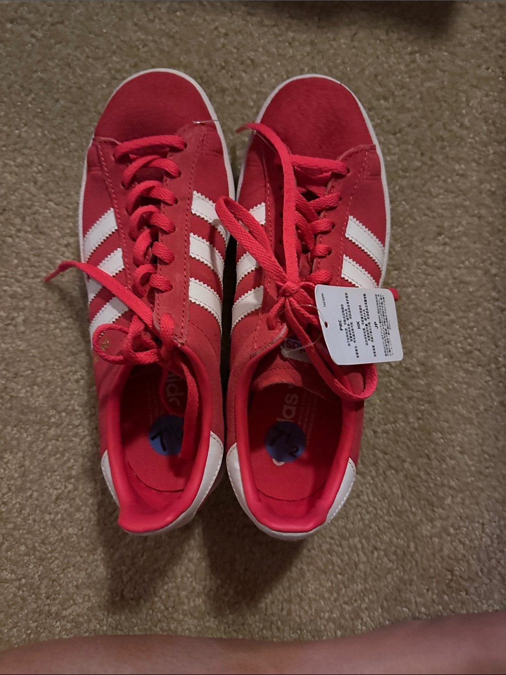 adidas Women’s Red Suede Sneakers with White Stripes